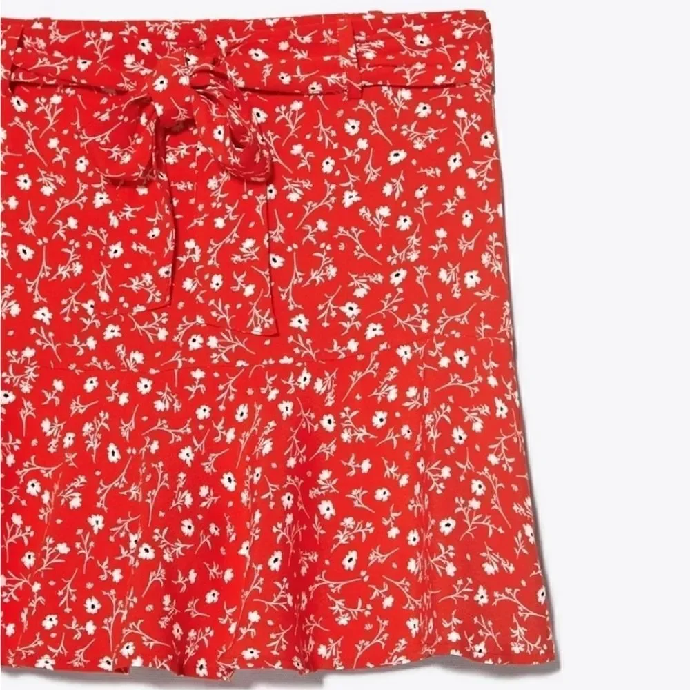 Zara xs red floral white mini floral print skort